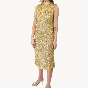 Miss James California Gold Sequin Sleeveless Midi Dress 60s 70s Cocktail formal